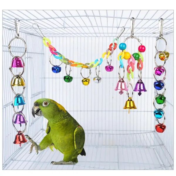 Brinquedos LegendogColorful papagaio sino brinquedos, brinquedos de balanço de pássaros, brinquedos de mastigação de pássaros, brinquedo interativo, suprimentos para animais de estimação, cor aleatória, conjunto de 3 peças