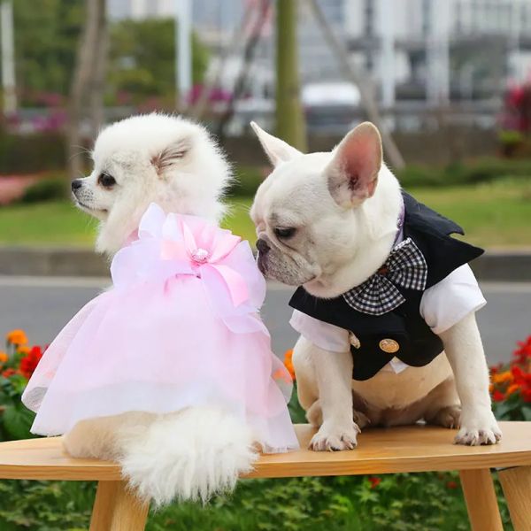 Abiti da festa di nozze per cani, abito da sposa con fiocco, abito per cani, miglior ragazzo, damigella d'onore, per ragazze, costume da compagnia per cani di piccola taglia