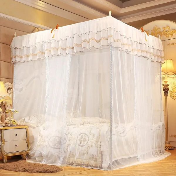 Luxo princesa quatro canto post cama cortina dossel rede mosquiteiro cama l poliéster branco 240228