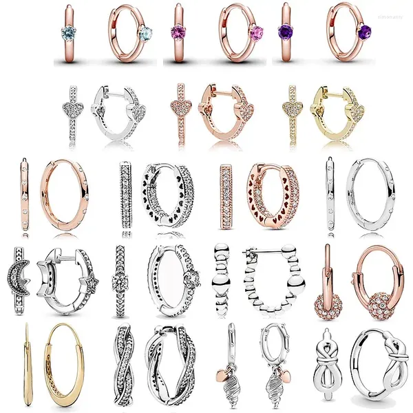 Серьги-кольца из стерлингового серебра 925 пробы, очаровательные сердечки, бусины, обручи для женщин, ювелирные изделия, подарок