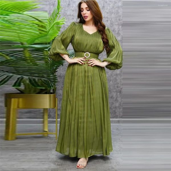 Roupas étnicas Eid Mubarak Brilhante Mulheres Muçulmanas Abaya Cetim Elegante Longo Maxi Vestido Ramadan Kaftan Party Dubai Vestido Cinto Jalabiya Caftan