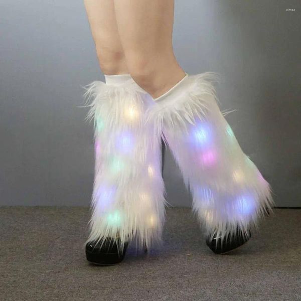 Frauen Socken frauen Led Licht Pelzigen Imitation Pelz Stiefel Abdeckungen Für Herbst Winter Mode Plüsch Elastische