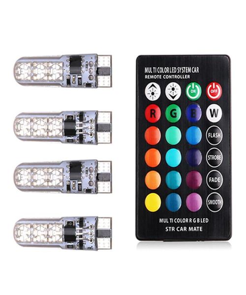 4x colorido t10 w5w led luzes do carro lâmpadas led rgb com controle remoto 194 168 501 estroboscópio led luzes de leitura branco vermelho âmbar 124071464