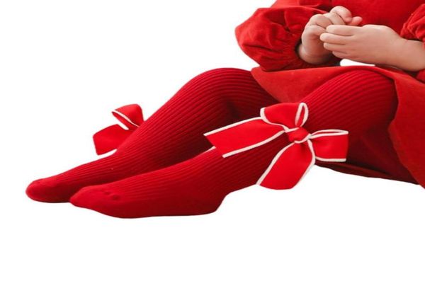 Leggings Strumpfhosen Kleinkind Mädchen Weihnachten gerippte Strumpfhosen Mädchen Stretch MidRise mit Schleifen Rot2074977