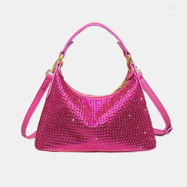 Borse da sera Hobo con strass lucidi per le donne Borse di design di lusso Borse 2024 In moda Rose Red Crossbody a tracolla