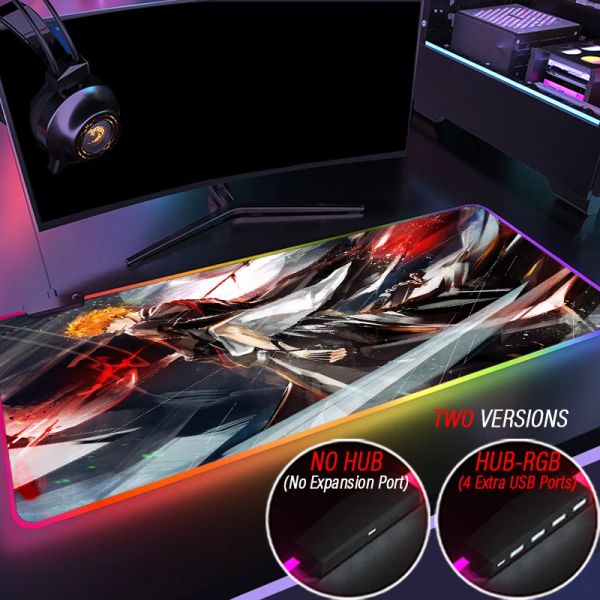 Pedler Büyük Özel Ichigo Hub Mouse Pad Kişiselleştirilmiş 4 Port USB Gaming Mousepad RGB Bleach Zangetsu LED arkadan aydınlatmalı parlayan Playmat