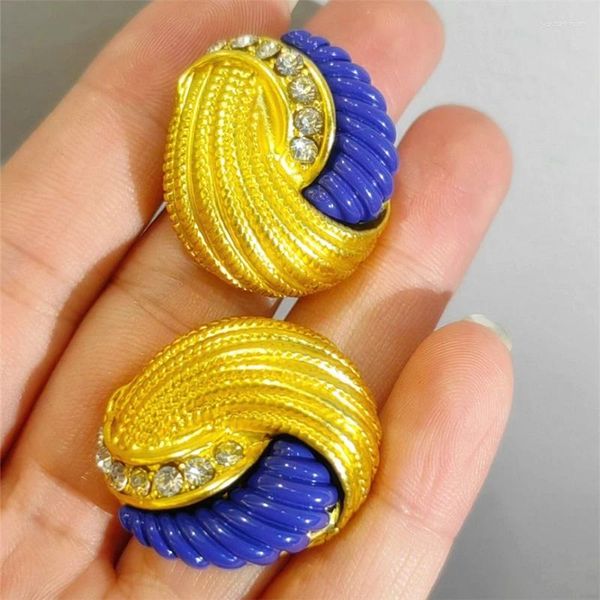 Brincos de garanhão Huanzhi strass cor de ouro azul gotejamento óleo metal geométrico para mulheres vintage moda festa jóias