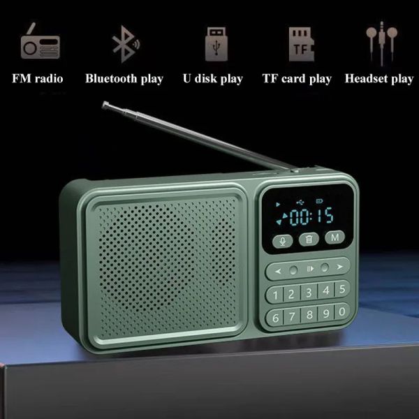 Lautsprecher Tragbares DSP-FM-Radio Mini-Taschen-Solar-Notfallradios Recorder Drahtloser Bluetooth-Lautsprecher mit LED-Anzeige USB-Musikplayer