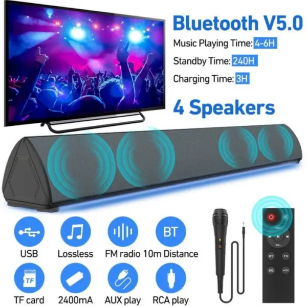 Soundbar Home Theater Mini Karaokê TV Alto-falante Soundbar com microfone Blutooth Alto-falante com microfone para Smart TV