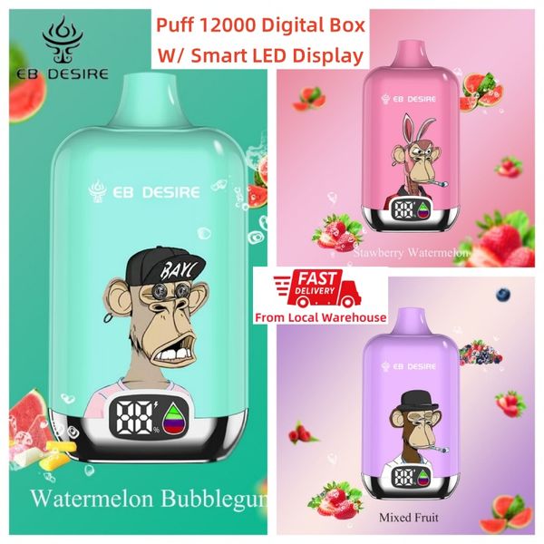 Original EB DESIRE puff 12k 15k Puff 12000 15000 puffs bang king caixa digital vape descartável UE EUA armazém 23ml pod LED tela inteligente Randm Tornado razz bar vaper vapes