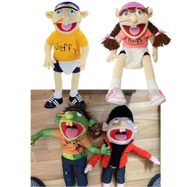 Bonecas 60cm grande jeffy mão fantoche de pelúcia boneca brinquedo de pelúcia crianças presente educacional engraçado festa adereços boneca de natal brinquedos fantoche