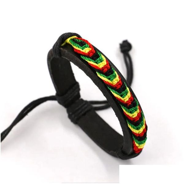 Charm-Armbänder Jewelryparty Jamaika Reggae Regenbogenseil handgefertigter Stricklederschmuck Unisex Hippie Manschettenarmband Armband Infinit Dhlrf