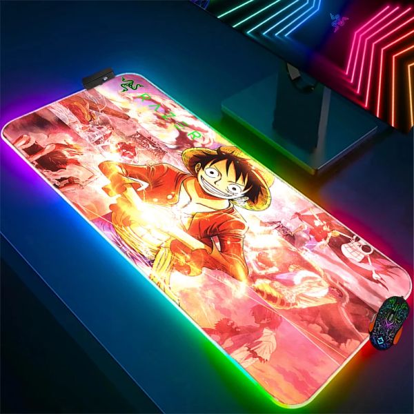 Almofadas Razer One Piec RGB XXL Mouse Pad Gaming Computador Grande Mousepad Retroiluminado LED Light Gamer Colorido Brilho 90x40 Teclado PC Tapete de mesa