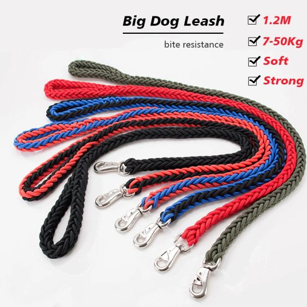 Trelas fortes para cães grandes, 50kg, alça grossa, 1.2m, redonda, trançada, preta, grande, para animais de estimação, nylon, curta, segurança, cordas de chumbo para caminhar