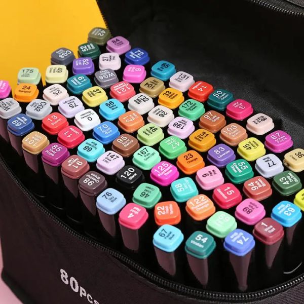 Marcadores lld cores conjunto de caneta marcador de dupla cabeça esboçar ponta oleosa marcadores à base de álcool para desenho de mangá material de arte escolar