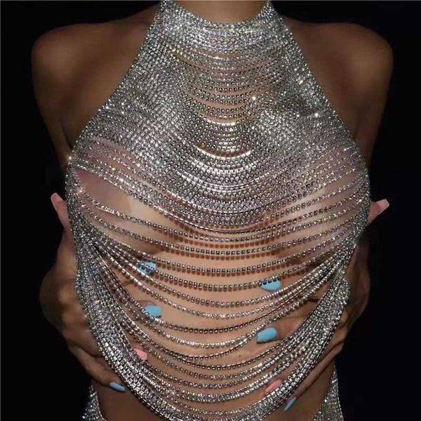 Modeaccessoires, sexy Luxus-Bikini, mehrschichtige Brustkette, Nachtclub-Strass-Körperkette 240215
