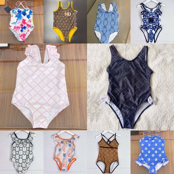 Stripe Thread Swimsuit Bonito Verão Crianças One-Piece Head Check Pattern Girl Swimsuit Set Moda Roupas Confortáveis ​​Biquinis Infantis A9Iq #
