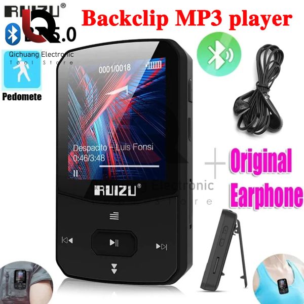 Игрок Ruizu x52 Sport Bluetooth Mp3 Player Portable Clip Mini Music Walkman с экраном поддержки FM Записывание Штопоры