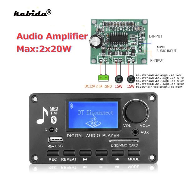 Player kebidu Gravação de chamadas mp3 player 12V bluetooth 5.0 WMA Placa decodificadora de áudio para carro USB TF USB Módulo de rádio FM com Controle Remoto