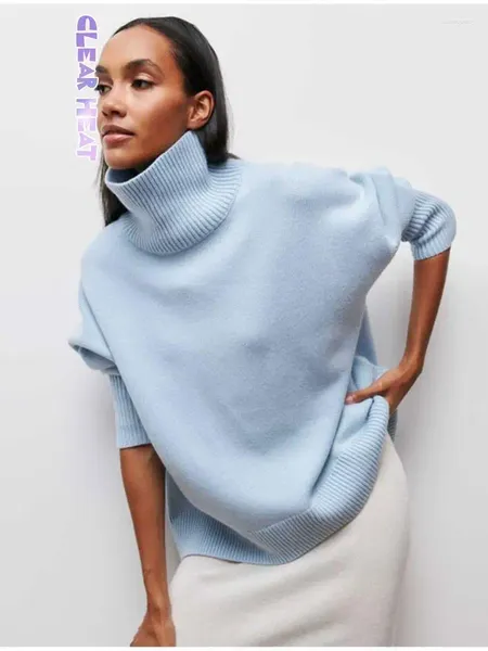 Suéteres femininos sólidos gola alta manga comprida pulôver para mulheres moda aong solto alto baixo hem baggy suéter outono inverno colheita top 2024