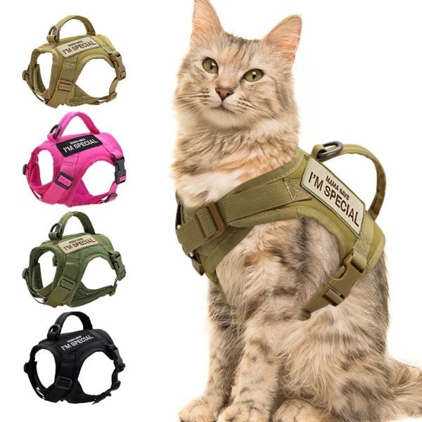 Conduce il giubbotto tattico militare per gatto regolabile imbracatura per gatto militare con cerotti adesivi per cani di piccola taglia gatti tattici trazione