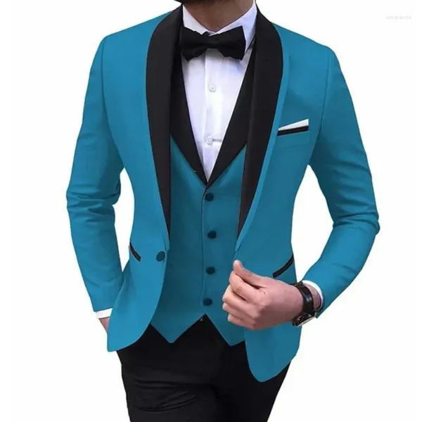 Männer Anzüge Business Schwarz Schal Revers Kostüm Homme Hochzeit Bräutigam Slim Fit Chaquetas Elegantes Para Hombres 3 Stück Sets