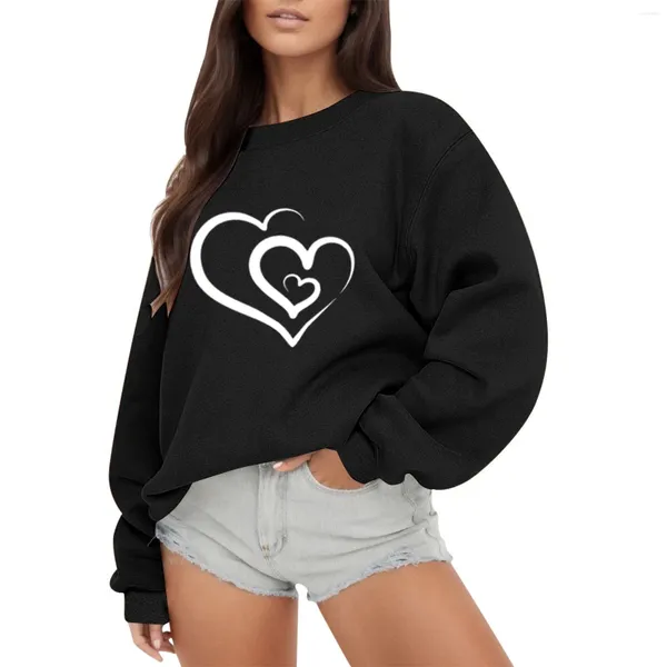 Kadın Hoodies Moda Açık Sevgililer Günü Aşk Baskı Gevşek Yuvarlak Boyun Uzun Kollu Hoodie 3 Uzaylı Yama Sweatshirt