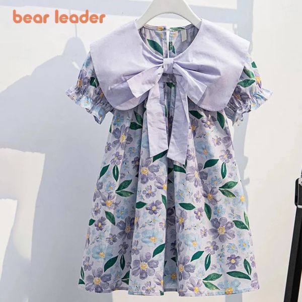 Abiti Bear Leader Korea Kids Neonate Abiti Bow Teen Summer Dress Abiti midi Abbigliamento per bambini Abito da sposa floreale per ragazza di moda