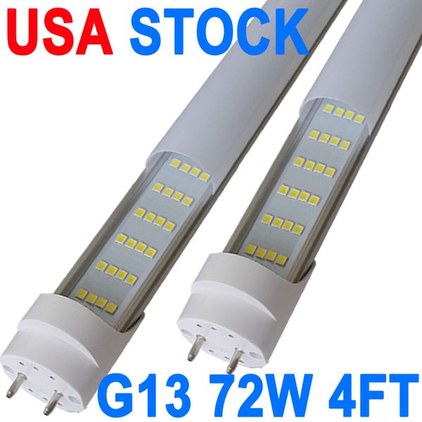 Driver NO-RF RM T8 lâmpada de tubo de 72 watts e 48 polegadas, 4 fileiras 6500K, 7200 lúmen, luz do dia, base de dois pinos G13 celeiro de lâmpadas fluorescentes T8, cobertura leitosa crestech