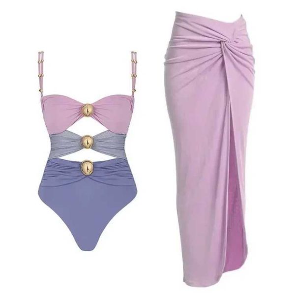 Yüzme Giyim Kadın Renk Bloğu Tek Parça Mayo Seti Mayo Kadınsı Plaj Giyim Mayo Takım Bikini İki Parçalı 2024 Trend 240229