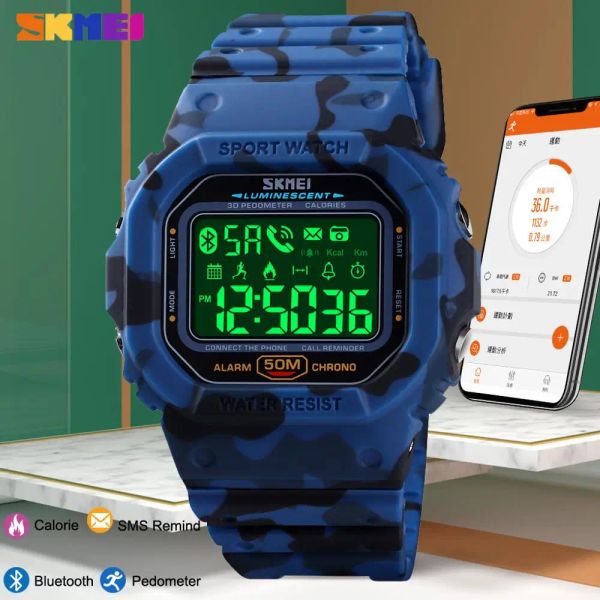 Orologi Skmei Bluetooth Orologio da polso digitale Uomo Sport Contapassi Calorie Tracker Orologio maschile Fiess Orologio intelligente impermeabile Montre Homme