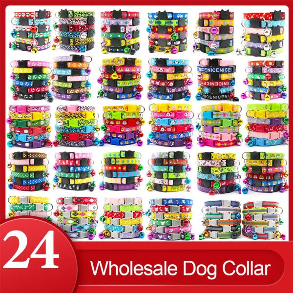 Coleiras atacado 24 pc mix cor pet cão colar bonito pata impressão gatinho ajustável filhote de cachorro pescoço cinta personalizado antilost colar