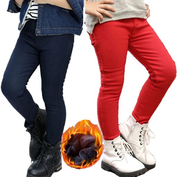 Conjuntos crianças calças de inverno para meninas leggings cor doce menina quente calças compridas meninas ano novo veludo grosso criança para adolescentes