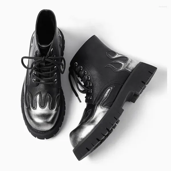 Ботинки в стиле панк, мужские мотоциклетные винтажные повседневные мужские кожаные туфли на платформе со шнуровкой, модные короткие ботинки