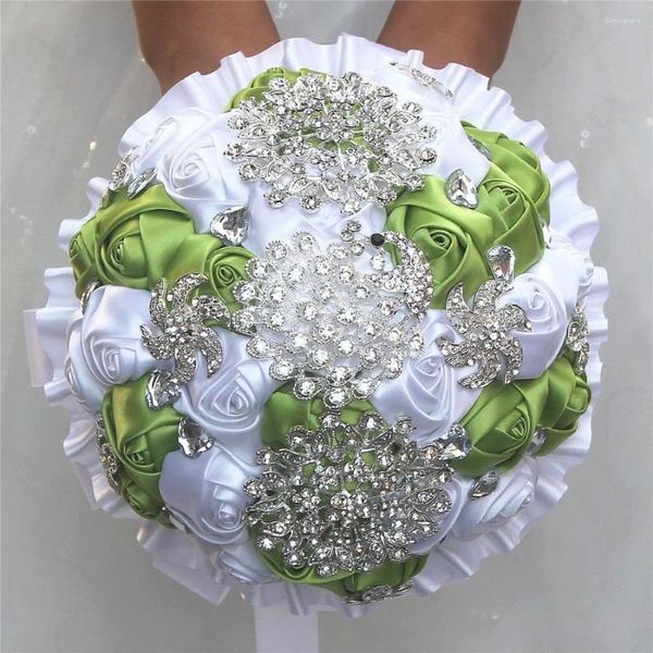 Fiori matrimonio Bouquet da sposa personalizzati in cristallo Accessori Frutta Spilla bianca verde Bouquet Corpetto Buque De Mariage