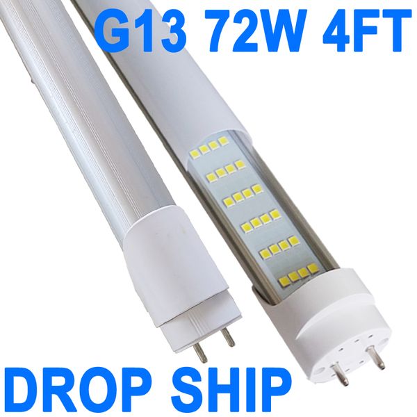 Tubo de luz LED T8 4FT, bypass de reator alimentado de extremidade dupla, 7200Lumens 72W (equivalente fluorescente de 150W), tampa leitosa AC85-265V Luminárias de tubo de iluminação Gabinete crestech