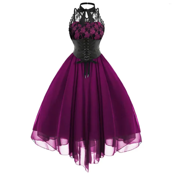 Lässige Kleider Steampunk Harajuku Party Midi Gothic Kleid Y2K Chiffon Spitze Lolita Mini Sommerkleid Ärmellos Figurbetont Geburtstag für Frauen