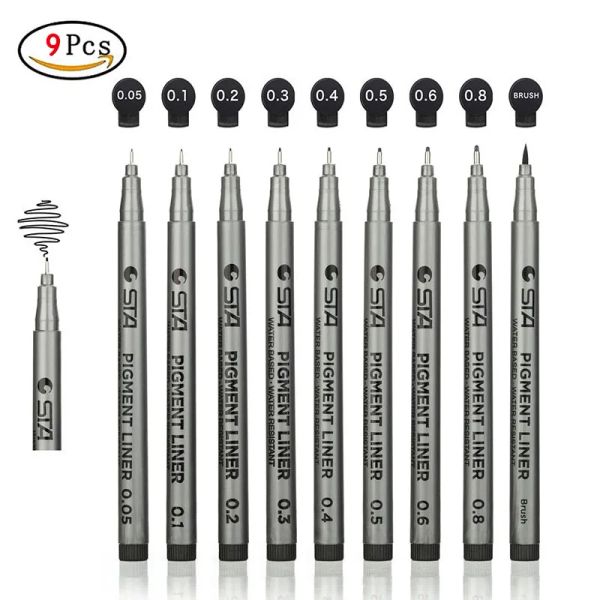 Pennarelli 9 Pz/set Sakura Pigma Micron Penne Fineliner Set Pennello per schizzi Pennarello per inchiostro Pennarelli Copic Pigmento Liner per il disegno Rifornimenti d'arte