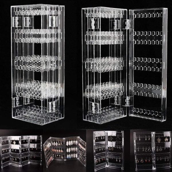 Klare Acryl-Ohrringe, Ohrstecker, Halsketten-Display-Rack, multifunktionaler Klappbildschirm, Ohrring-Schmuck-Display-Ständer, Halter-Kasten T2249z