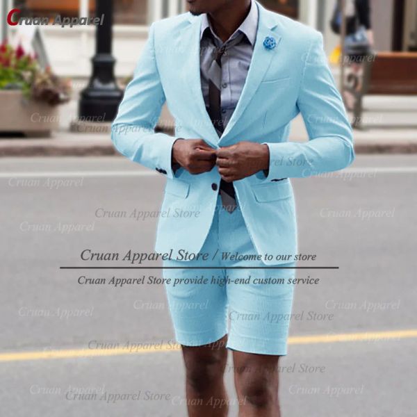 Ternos 20 cores Summer Summer Blue Men Terno com shorts Conjunto de noivo Pontas de casamento de noivo Casual Casual Blazer calças 2pcs