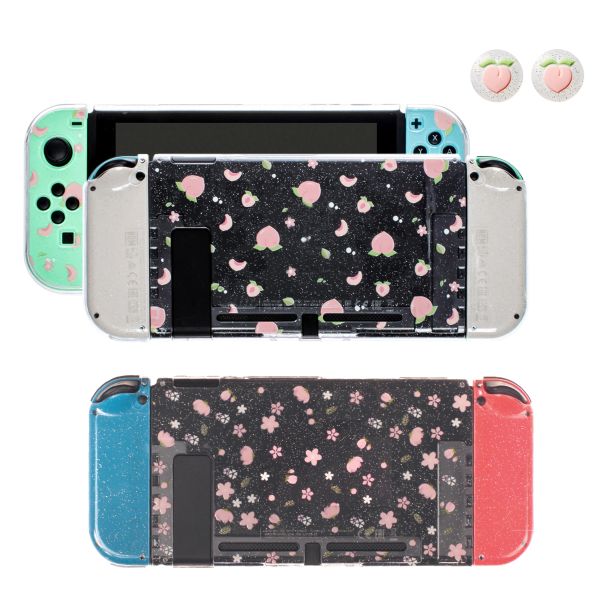 Case CAT Dog Peach Sakura Glitter Case rigido Copertura protettiva Guscio di bling trasparente per Nintend Switch ns Joycon Crystal Protector