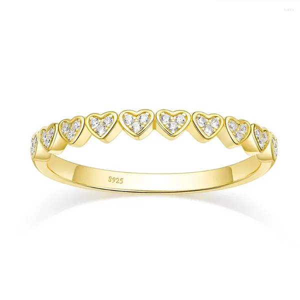 Anéis de cluster 2024 925 Pure Silver Heart Gold Gemstone Zircon Anel de Noivado de Casamento Feminino Fine Jewelry