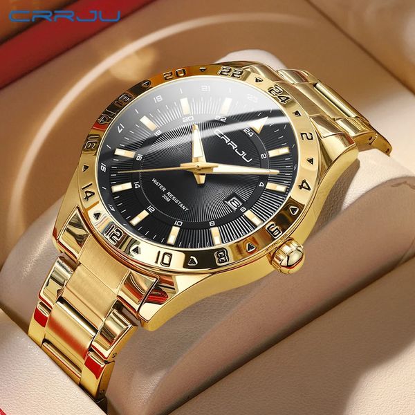 Crrju relógio para homens estilo casual aço inoxidável simples negócios quartzo relógios de pulso com data de alta qualidade relógio masculino luminoso 240227