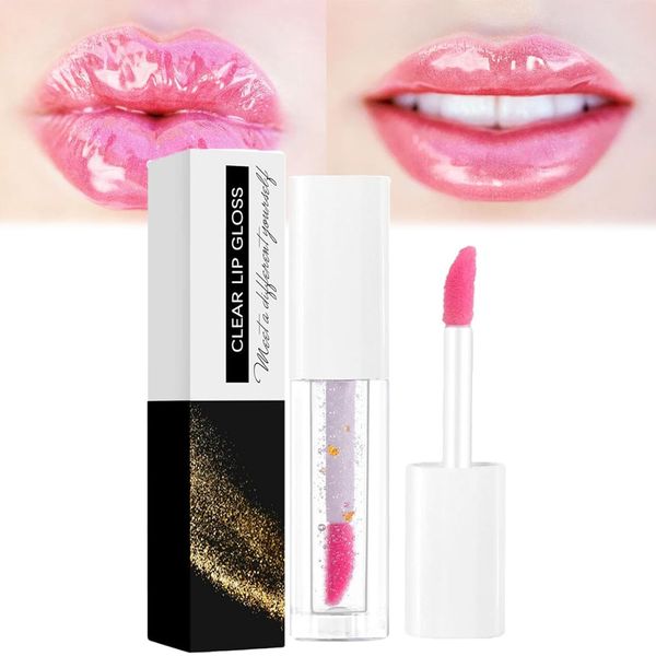 Goldfolie, farbwechselnder, klarer Lipgloss, feuchtigkeitsspendendes, transparentes, aufpolsterndes, glitzerndes Lippenöl, getöntes Lippenglanzöl für Lippenpflege und trockene Lippen