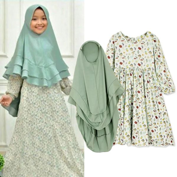 Kleider Kinder Mädchen Kleid Muslim Hijab Islamische Abaya Kaftan + Schleife Arabisches Maxikleid Langarmkleid Babykleider
