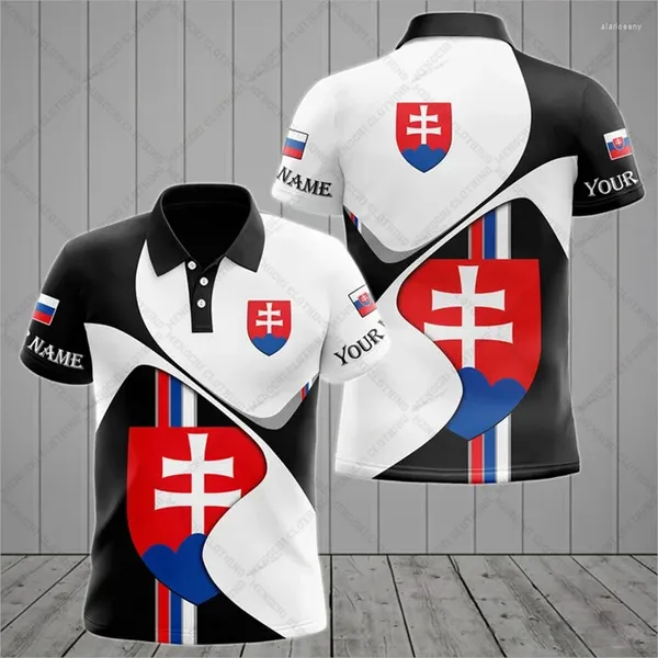 Polos masculinos nome personalizado eslováquia emblema gráfico camisa polo verão unisex casual streetwear moda solta camisa esportiva de grandes dimensões