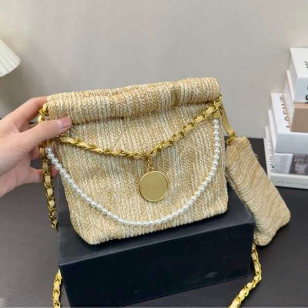 Crossbody Straw Bag Omuz Tote Çanta Kadın Tasarımcı Zincir Çantası Moda Saman Kılıfları 2 Parçalı Mini Kese Lüks Çapraz Vücut Top 2024