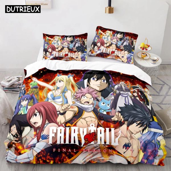 Set New Fairy Tail Bettwäsche Set japanische Anime Jungen Mädchen Geschenk Schlafzimmer Dekor Single Twin Full Queen Size Home Textiles Dropshipping Sheer Vorhänge