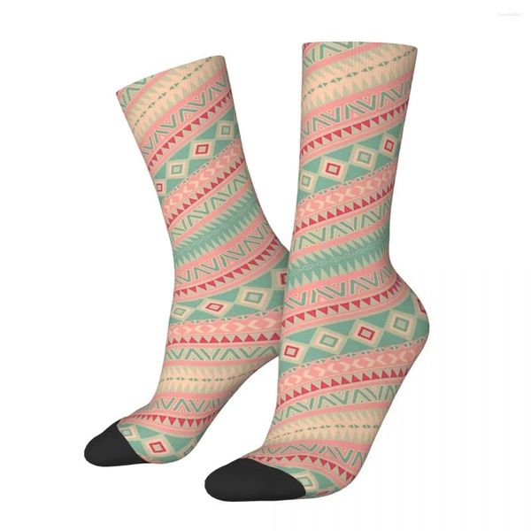 Herrensocken, geometrische Muster, Retro, Türkis, Rosa, abstrakte Anden, Aztekenmuster, Herren, Radfahren, Neuheit, Frühling, Herbst, Winter, Strümpfe