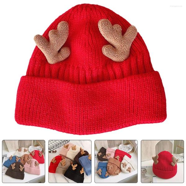 Berretti Berretto lavorato a maglia con corna Il regalo Berretto con corna di Natale Cappello invernale lavorato a maglia con calda copertura in acrilico in lana per bambini